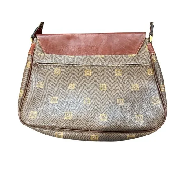 Texier Brown Leather & Green Coated Canvas Shoulder Bag Made in France - Picture 5 of 9